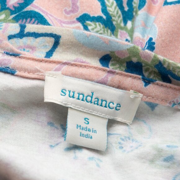 Sundance Long Sleeve Tee Floral Print Top Embroidered Shirt Pink Blue Size Small - Picture 4 of 6
